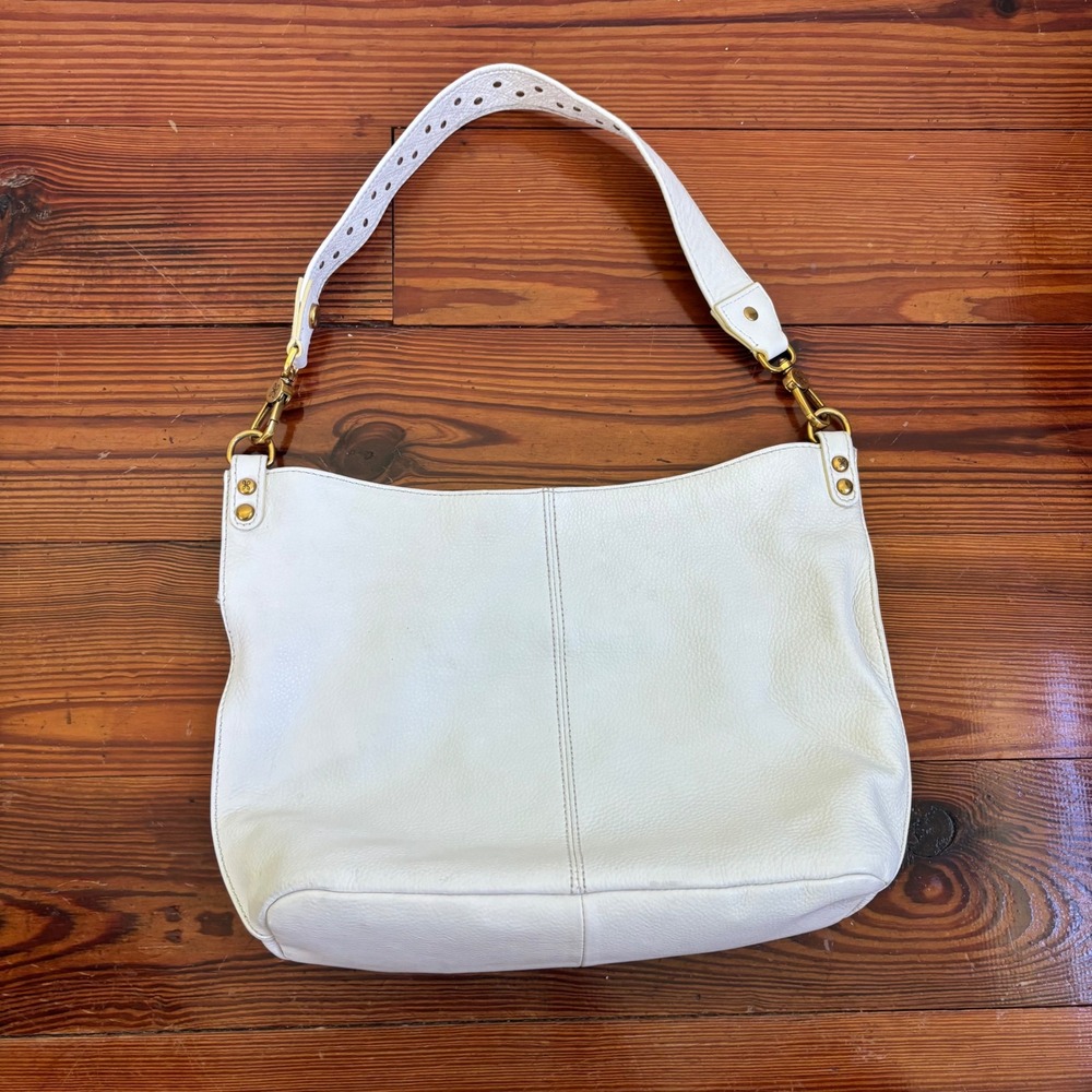 Hobo International White Pebbled Leather Shoulder Bag Purse Gold Hardware